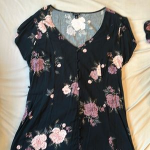 Black floral tie back blouse
